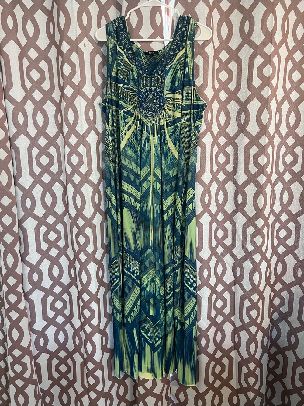 Apt. 9 Teal and Lime Embellished V-Neck Maxi Dress